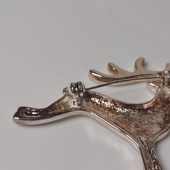 Silver Tone Metal Jumping Reindeer Brooch - Picture 9 of 9
